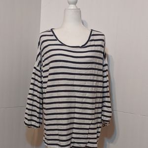 New Directions Women's Curvy Black White Striped Top 1X